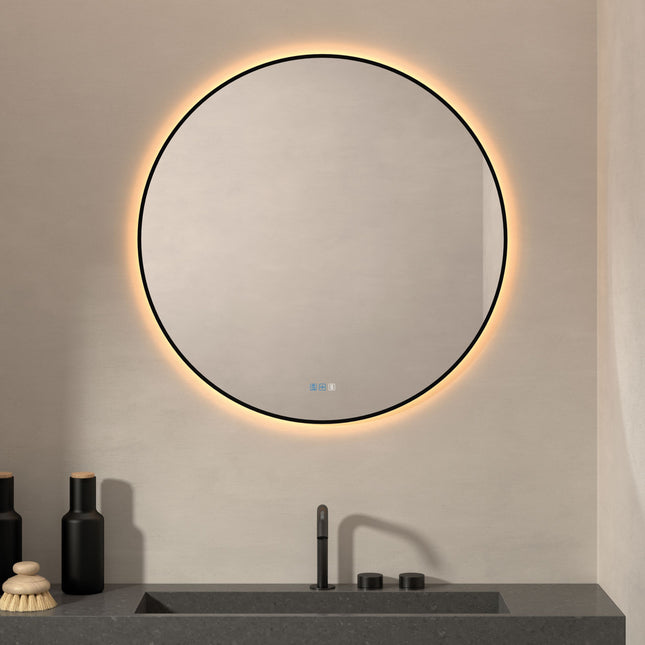 Espejo redondo LED Baeza de Dyled Ø100 cm con contorno negro