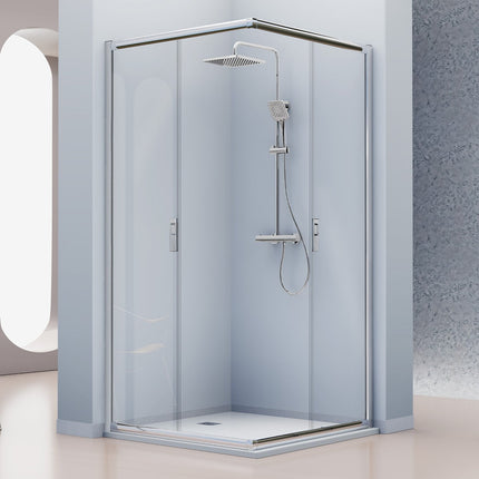 Mampara Angular Siena IE607 de Kassandra | 2 Fijos + 2 Correderas | Tirador Embutido | Antical | 195 cm - CuartoDeBaño.com