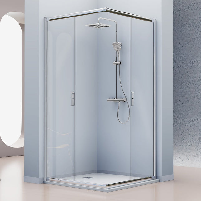 Mampara Angular Siena IE607 de Kassandra | 2 Fijos + 2 Correderas | Tirador Embutido | Antical | 195 cm - CuartoDeBaño.com