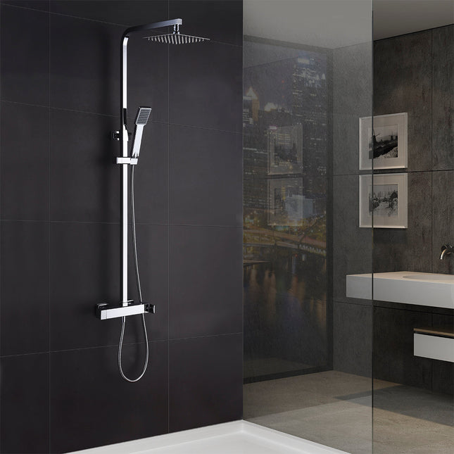 Conjunto de Ducha Monomando con Barra Telescópica | Grifo Ducha Cromo | IMEX BDF016 FIYI - CuartoDeBaño.com