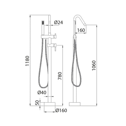 medidas Grifo de Bañera Exenta BÉLGICA en Cromo de Imex