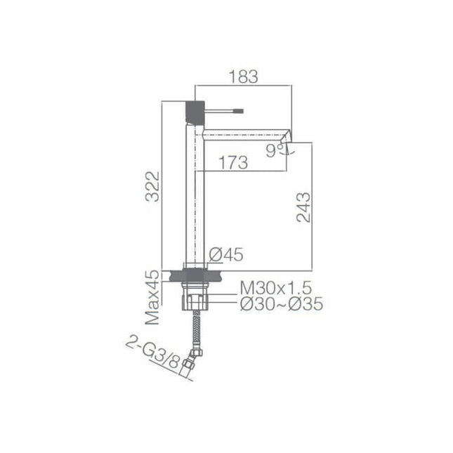 croquis Grifo de Lavabo Alto Cromo LINE Bdd038-3