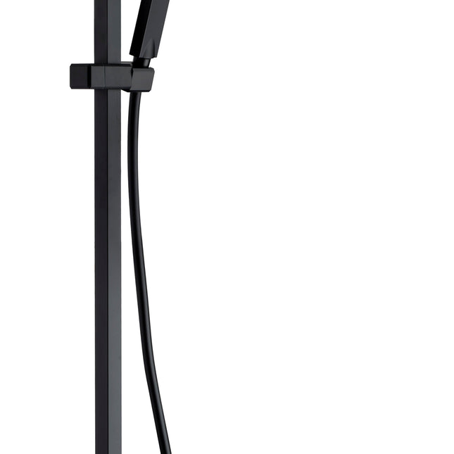 Conjunto De Bañera Negro Mate Imex FIJI | Con Caño Abatible | Barra Telescópica | Rociador Antical 20x20 | IMEX - CuartoDeBaño.com