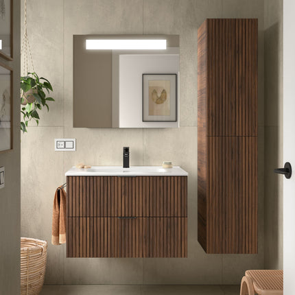 Mueble de Baño BIBA 2 Cajones con Lavabo Integrado – Diseño 3D y Máxima Capacidad - CuartoDeBaño.com