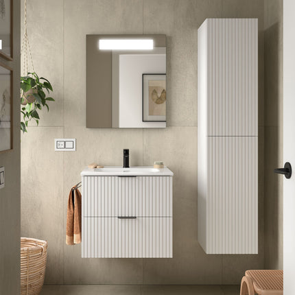 Mueble de Baño BIBA 2 Cajones con Lavabo Integrado – Diseño 3D y Máxima Capacidad - CuartoDeBaño.com