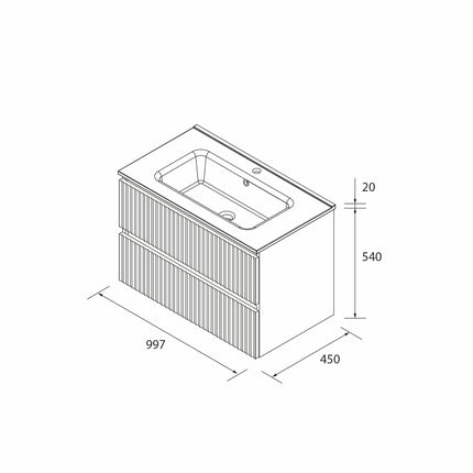 croquis mueble KIRA 100 cm lavabo integrado