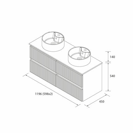croquis mueble KIRA 120 cm lavabo sobre encimera