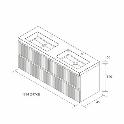 croquis mueble KIRA 140 cm lavabo integrado