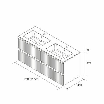 croquis mueble KIRA 160 cm lavabo integrado
