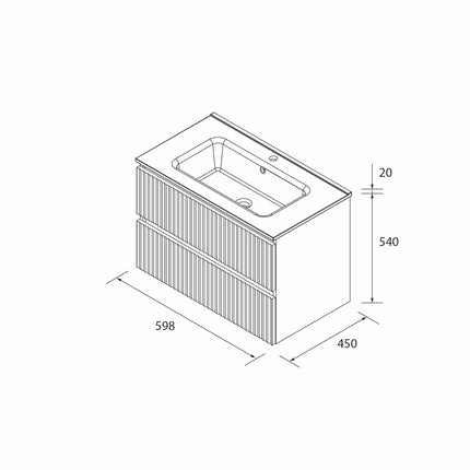 croquis mueble KIRA 60 cm lavabo integrado