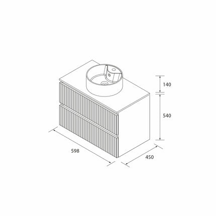 croquis mueble KIRA 60 cm lavabo sobre encimera