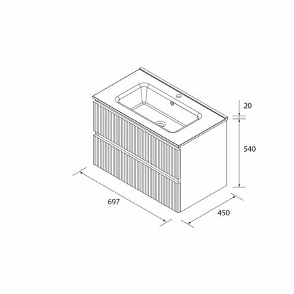 croquis mueble KIRA 70 cm lavabo integrado