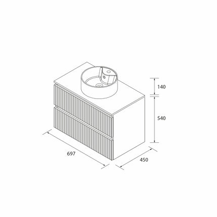 croquis mueble KIRA 70 cm lavabo sobre encimera