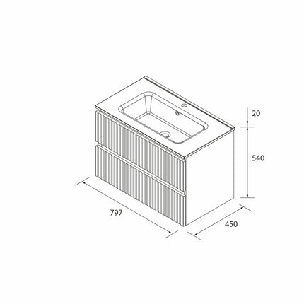 croquis mueble KIRA 80 cm lavabo integrado