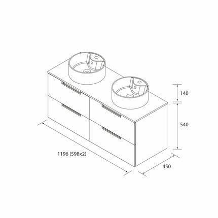 Mueble de Baño LENI con Lavabo Sobre Encimera. 4 acabados de 60 a 140 cm - CuartoDeBaño.com