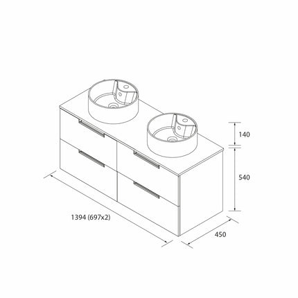 Mueble de Baño LENI con Lavabo Sobre Encimera. 4 acabados de 60 a 140 cm - CuartoDeBaño.com