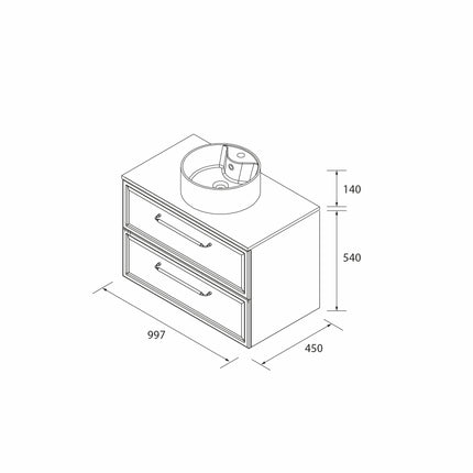 Mueble de Baño RUNA de Salgar con Lavabo Sobre Encimera. 4 Acabados, de 60 a 140 cm