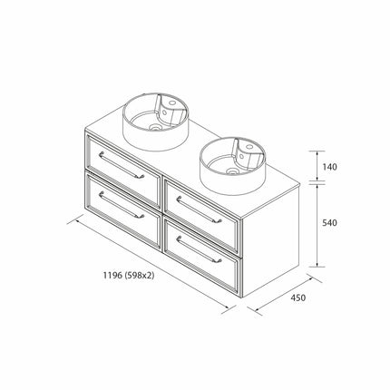 Mueble de Baño RUNA de Salgar con Lavabo Sobre Encimera. 4 Acabados, de 60 a 140 cm