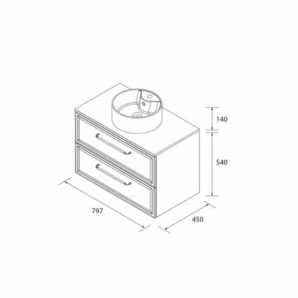 Mueble de Baño RUNA de Salgar con Lavabo Sobre Encimera. 4 Acabados, de 60 a 140 cm