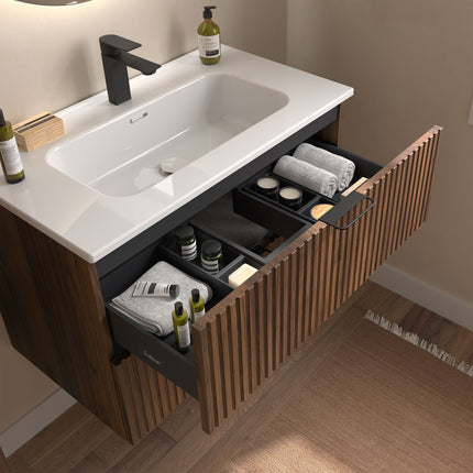 Mueble de Baño BIBA 2 Cajones con Lavabo Integrado – Diseño 3D y Máxima Capacidad - CuartoDeBaño.com