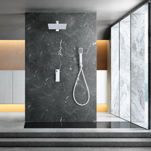 Conjunto Ducha Empotrado Blanco Mate FIJI | Sistema Empotrado Completo | Diseño Minimalista | IMEX - CuartoDeBaño.com