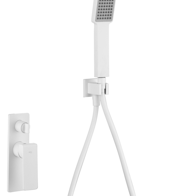 Conjunto Ducha Empotrado Blanco Mate FIJI | Sistema Empotrado Completo | Diseño Minimalista | IMEX - CuartoDeBaño.com