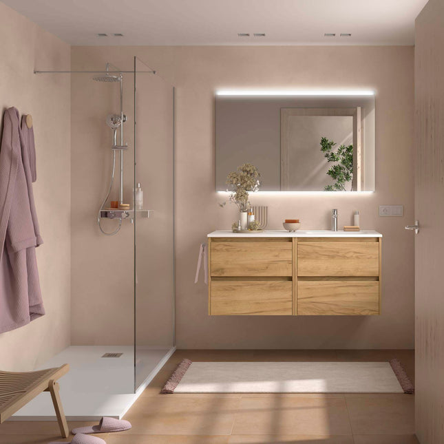 NOJA 120 cm 4 Cajones Lavabo Desplazado Derecha Roble