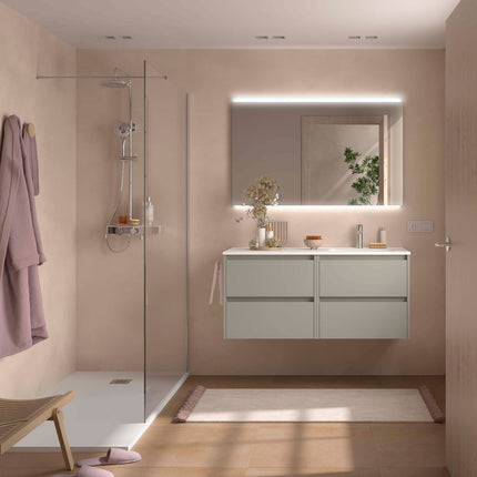 NOJA 120 cm 4 Cajones Lavabo Desplazado Derecha Gris