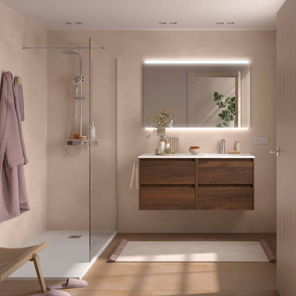 NOJA 120 cm 4 Cajones Lavabo Desplazado Derecha Nogal
