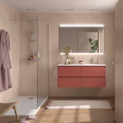 NOJA 120 cm 4 Cajones Lavabo Desplazado Derecha Rojo