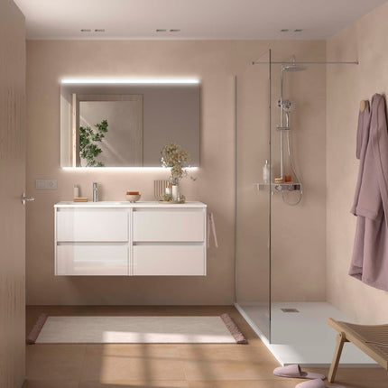 NOJA 120 cm 4 Cajones Lavabo Desplazado Izquierda blanco brillo