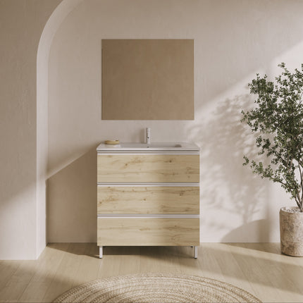 Mueble de baño Satori 3 cajones suspendido Roble colonial