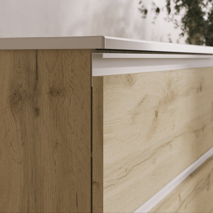 Mueble de baño Satori 3 cajones roble con tirador blanco