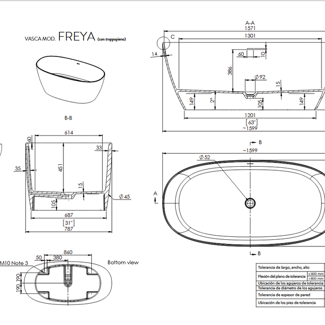 Especificaciones Bañera FREYA