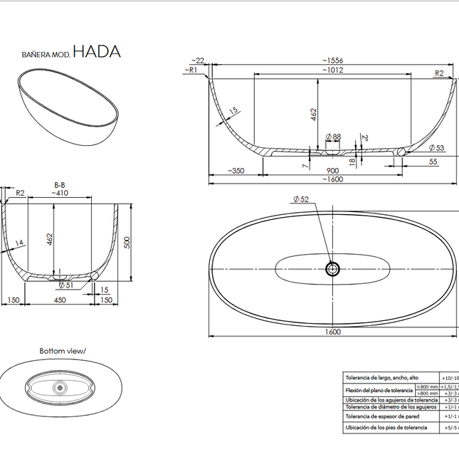 Especificaciones Bañera HADA
