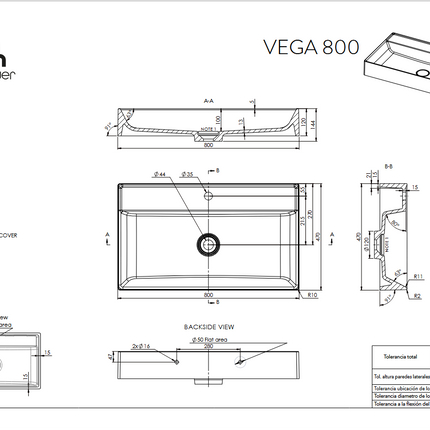 Croquis Lavabo VEGA de OhMyShower