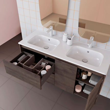 Conjunto mueble de baño Alfa Royo suspendido 120 cm, 2 cajones y 2 puertas - CuartoDeBaño.com