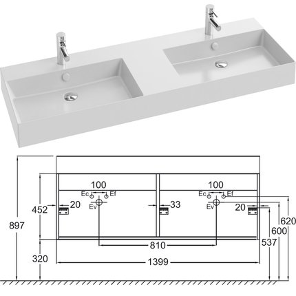 Mueble de Baño VIVIENNE de Jacob Delafon, 4 Cajones,  140 cm
