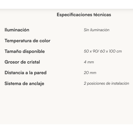 Especificaciones Espejo de baño vertical Asís de Dyled, sin iluminación
