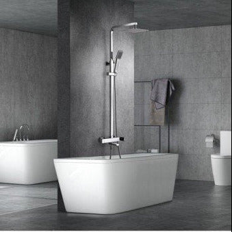 Conjunto De Bañera Cromo FIJI | Con Caño Abatible | Barra Telescópica | Rociador Antical 20x20 | IMEX - CuartoDeBaño.com