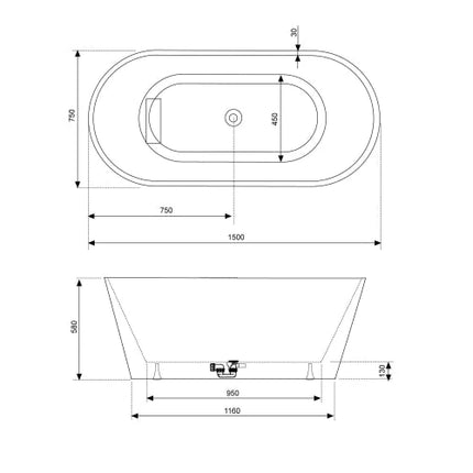 Bañera Oval en Isla VAN 150 cm