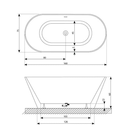 Bañera Oval en Isla VAN 160 cm