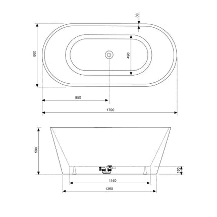 Bañera Oval en Isla VAN 170 cm