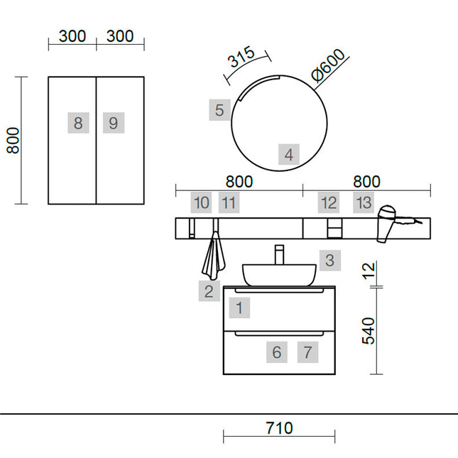 Medidas Conjunto MONTERREY 70 cm Terracota