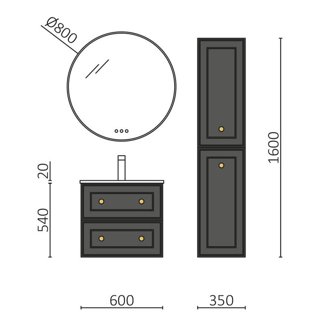 Medidas Conjunto RENOIR 60 cm Antracita
