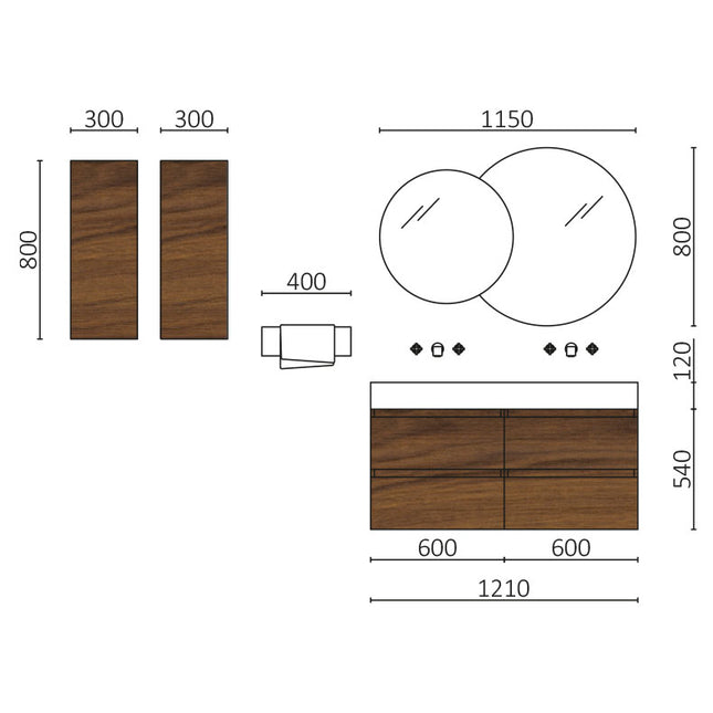 Conjunto SPIRIT 120cm Nogal Maya - CuartoDeBaño.com