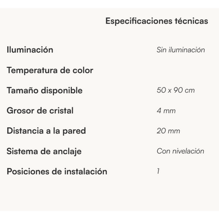 Especificaciones Espejo de baño Graz de Dyled, sin iluminación