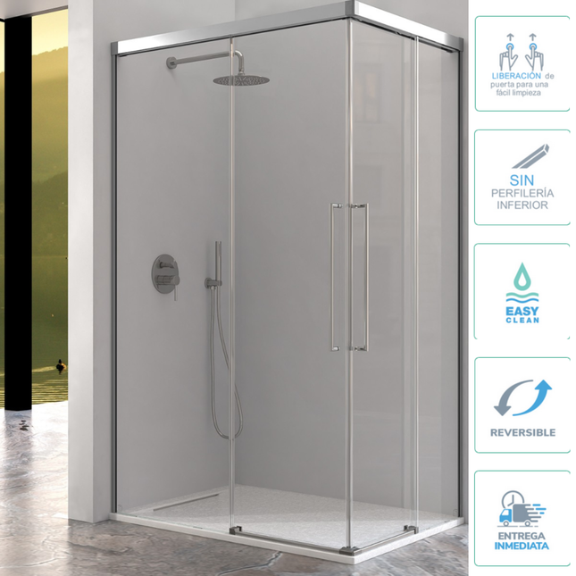 Mampara Angular URBAN UR607 de Kassandra | 2 Fijos + 2 Correderas | Cierre en Esquina - CuartoDeBaño.com