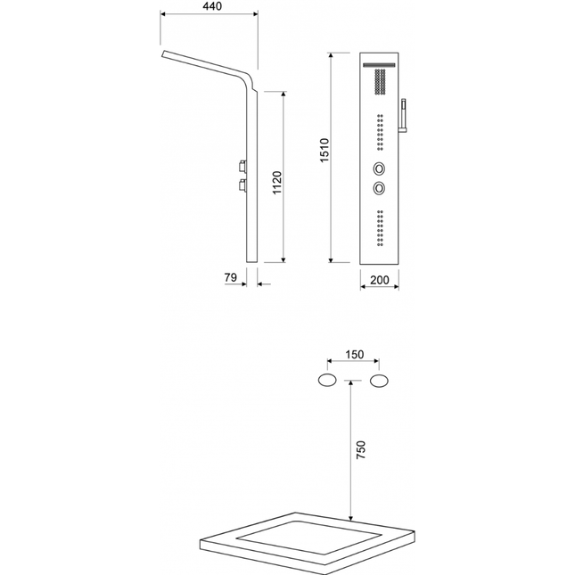Medidas Columna de Ducha Hidromasaje Monomando BEKA