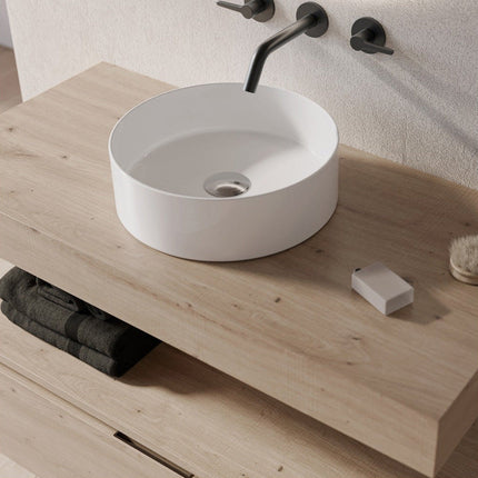 Mueble de Baño suspendido June con 1 Cajón y Encimera – Lavabo Sobre Encimera Opcional - CuartoDeBaño.com